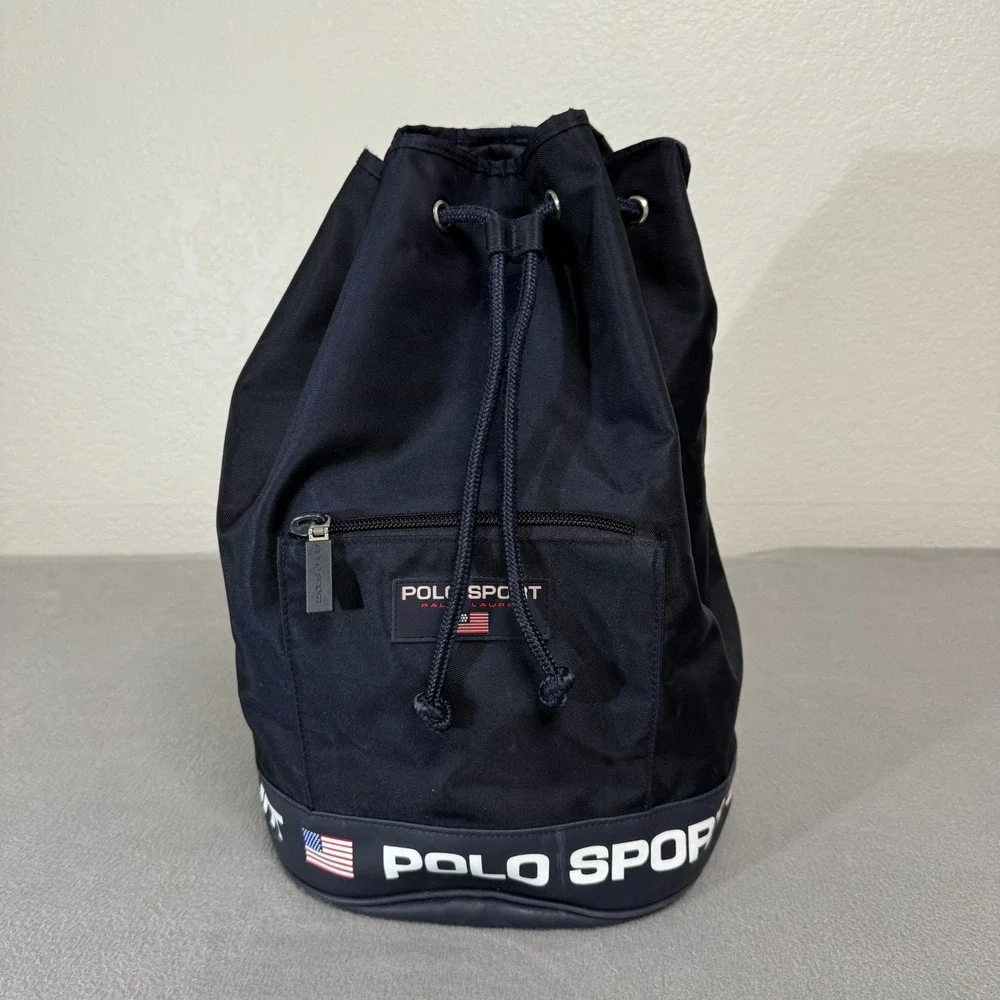 Polo Sport Backpack Large Navy Blue Nylon Vintage Drawstring Bucket Bag